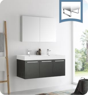Fresca FVN8092BW-D Vista 48" Black Wall Hung Double Sink Modern Bathroom Vanity with Medicine Cabinet