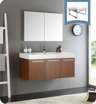 Fresca FVN8092TK Vista 48" Teak Wall Hung Modern Bathroom Vanity with Medicine Cabinet