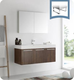 Fresca FVN8092GW Vista 48" Walnut Wall Hung Modern Bathroom Vanity with Medicine Cabinet