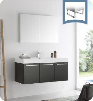 Fresca FVN8092BW Vista 48" Black Wall Hung Modern Bathroom Vanity with Medicine Cabinet
