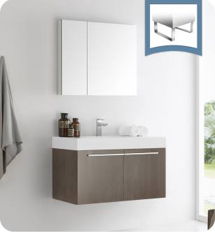 Fresca FVN8090GO Vista 36" Gray Oak Modern Bathroom Vanity with Medicine Cabinet