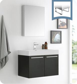 Fresca FVN8089BW Vista 30" Black Wall Hung Modern Bathroom Vanity with Medicine Cabinet