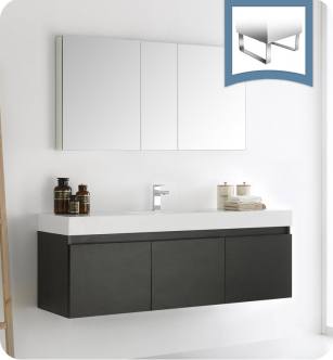 Fresca FVN8041BW Mezzo 59" Black Wall Hung Single Sink Modern Bathroom Vanity with Medicine Cabinet