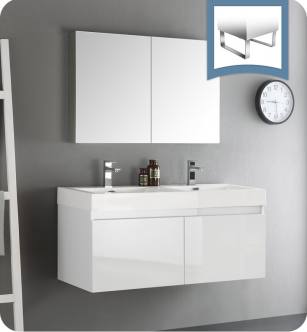 Fresca FVN8012WH Mezzo 48" White Wall Hung Double Sink Modern Bathroom Vanity with Medicine Cabinet