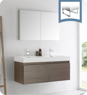 Fresca FVN8012GO Mezzo 48" Gray Oak Wall Hung Double Sink Modern Bathroom Vanity with Medicine Cabinet