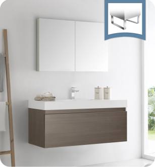 Fresca FVN8011GO Mezzo 48" Gray Oak Wall Hung Modern Bathroom Vanity with Medicine Cabinet