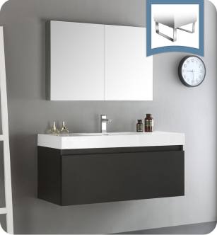 Fresca FVN8011BW Mezzo 48" Black Wall Hung Modern Bathroom Vanity with Medicine Cabinet