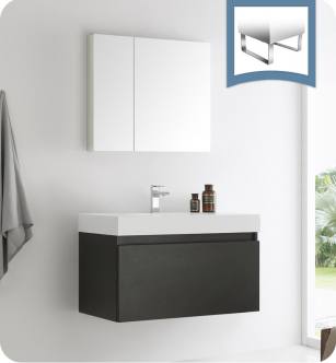 Fresca FVN8008BW Mezzo 36" Black Wall Hung Modern Bathroom Vanity with Medicine Cabinet