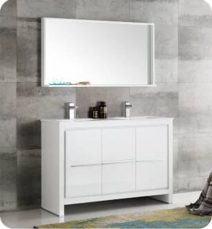 Fresca FVN8148WH-D Allier 48" White Modern Double Sink Bathroom Vanity with Mirror