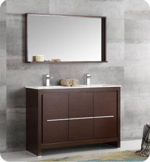 Fresca FVN8148WG-D Allier 48" Wenge Brown Modern Double Sink Bathroom Vanity with Mirror