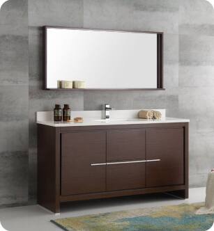 Fresca FVN8119WG-S Allier 60" Wenge Brown Modern Single Sink Bathroom Vanity with Mirror
