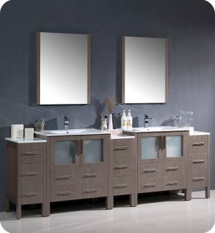 Fresca FVN62-96GO-UNS Torino 96" Double Sink Modern Bathroom Vanity with 3 Side Cabinets and Integrated Sinks in Gray Oak