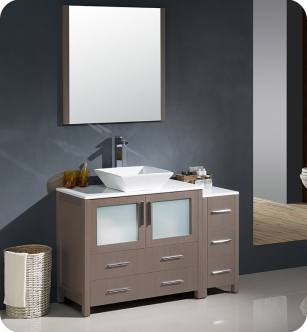 Fresca FVN62-3612GO-VSL Torino 48" Modern Bathroom Vanity with Side Cabinet and Vessel Sink in Gray Oak
