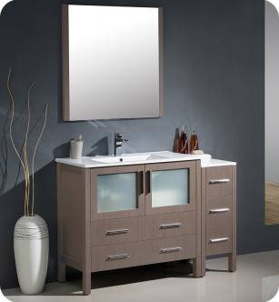 Fresca FVN62-3612GO-UNS Torino 48" Modern Bathroom Vanity with Side Cabinet and Integrated Sink in Gray Oak