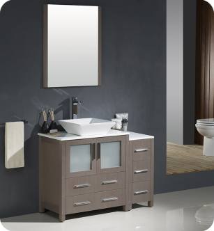 Fresca FVN62-3012GO-VSL Torino 42" Modern Bathroom Vanity with Side Cabinet and Vessel Sink in Gray Oak