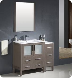 Fresca FVN62-3012GO-UNS Torino 42" Modern Bathroom Vanity with Side Cabinet and Integrated Sink in Gray Oak