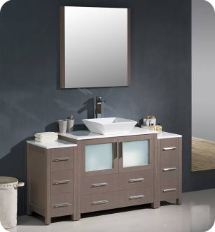 Fresca FVN62-123612GO-VSL Torino 60" Modern Bathroom Vanity with 2 Side Cabinets and Vessel Sink in Gray Oak
