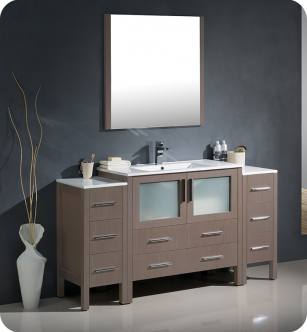 Fresca FVN62-123612GO-UNS Torino 60" Modern Bathroom Vanity with 2 Side Cabinets and Integrated Sink in Gray Oak