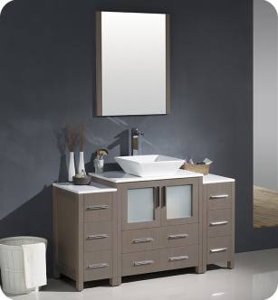 Fresca FVN62-123012GO-VSL Torino 54" Modern Bathroom Vanity with 2 Side Cabinets and Vessel Sink in Gray Oak
