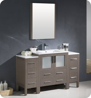 Fresca FVN62-123012GO-UNS Torino 54" Modern Bathroom Vanity with 2 Side Cabinets and Integrated Sink in Gray Oak