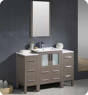 Fresca FVN62-122412GO-UNS Torino 48" Gray Oak Modern Bathroom Vanity with 2 Side Cabinets and Integrated Sink