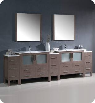 Fresca FVN62-108GO-UNS Torino 108" Double Sink Modern Bathroom Vanity with 3 Side Cabinets and Integrated Sinks in Gray Oak