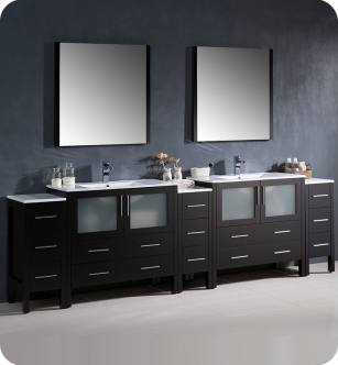 Fresca FVN62-108ES-UNS Torino 108" Double Sink Modern Bathroom Vanity with 3 Side Cabinets and Integrated Sinks in Espresso