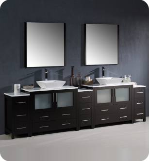 Fresca FVN62-108ES-VSL Torino 108" Double Sink Modern Bathroom Vanity with 3 Side Cabinets and Vessel Sinks in Espresso