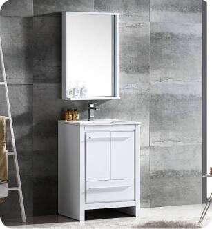 Fresca FVN8125WH Allier 24" Modern Bathroom Vanity with Mirror in Glossy White