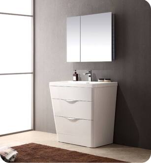Fresca FVN8532WH Milano 32" Modern Bathroom Vanity in a Glossy White Finish with Medicine Cabinet and Faucet