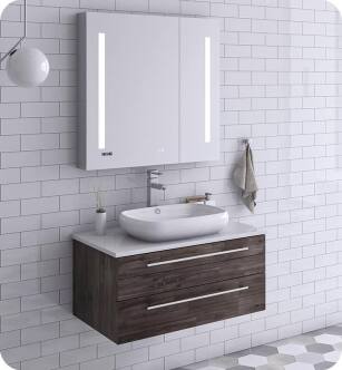 Fresca FVN6132ACA-VSL Lucera 32" Acacia Wall Hung Vessel Sink Modern Bathroom Vanity with Medicine Cabinet