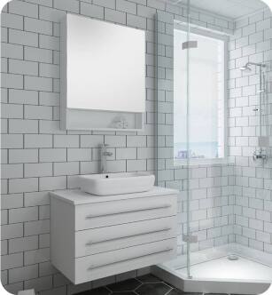 Fresca FVN6183WH-VSL Modello 32" White Wall Hung Modern Bathroom Vanity with Medicine Cabinet