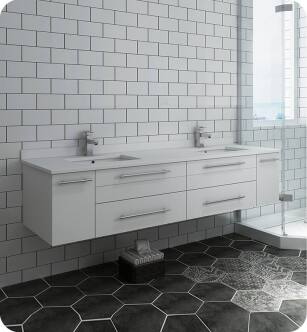Fresca FCB6172WH-UNS-D-U Lucera 72" White Wall Hung Modern Bathroom Cabinet with Top & Double Undermount Sinks