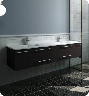 Fresca FCB6172ES-UNS-D-U Lucera 72" Espresso Wall Hung Modern Bathroom Cabinet with Top & Double Undermount Sinks