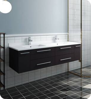 Fresca FCB6160ES-UNS-D-U Lucera 60" Espresso Wall Hung Modern Bathroom Cabinet with Top & Double Undermount Sinks