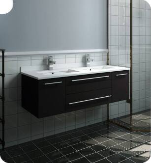 Fresca FCB6148ES-UNS-D-U Lucera 48" Espresso Wall Hung Modern Bathroom Cabinet with Top & Double Undermount Sinks