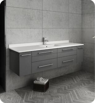 Fresca FCB6160GR-UNS-U Lucera 60" Gray Wall Hung Modern Bathroom Cabinet with Top & Single Undermount Sink