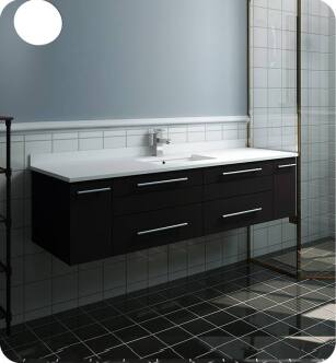 Fresca FCB6160ES-UNS-U Lucera 60" Espresso Wall Hung Modern Bathroom Cabinet with Top & Single Undermount Sink
