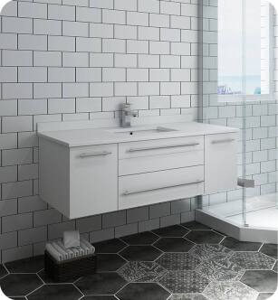 Fresca FCB6148WH-UNS-U Lucera 48" White Wall Hung Modern Bathroom Cabinet with Top & Undermount Sink