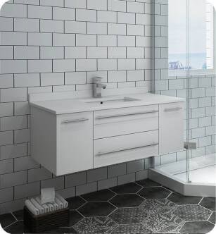 Fresca FCB6142WH-UNS-U Lucera 42" White Wall Hung Modern Bathroom Cabinet with Top & Undermount Sink