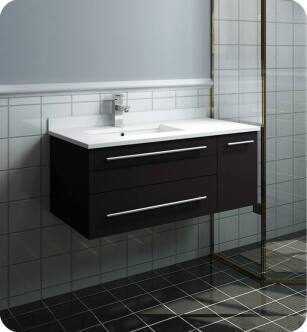 Fresca FCB6136ES-UNS-L-CWH-U Lucera 36" Espresso Wall Hung Modern Bathroom Cabinet with Top & Undermount Sink - Left Version