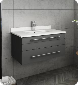 Fresca FCB6130GR-UNS-U Lucera 30" Gray Wall Hung Modern Bathroom Cabinet with Top & Undermount Sink