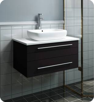 Fresca FCB6130ES-VSL-CWH-V Lucera 30" Espresso Wall Hung Modern Bathroom Cabinet with Top & Vessel Sink