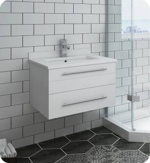 Fresca FCB6124WH-UNS-U Lucera 24" White Wall Hung Modern Bathroom Cabinet with Top & Undermount Sink