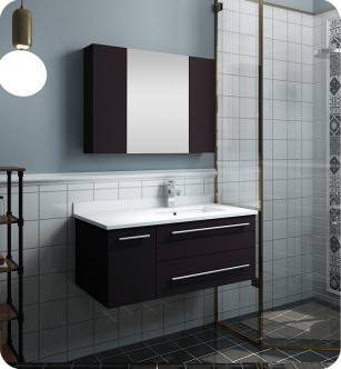 Fresca FVN6136ES-UNS-R Lucera 36" Espresso Wall Hung Undermount Sink Modern Bathroom Vanity with Medicine Cabinet - Right Version