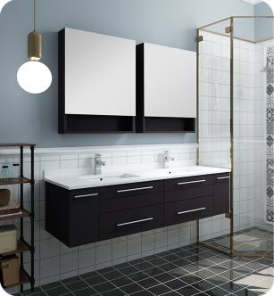Fresca FVN6160ES-UNS-D Lucera 60" Espresso Wall Hung Double Undermount Sink Modern Bathroom Vanity with Medicine Cabinets