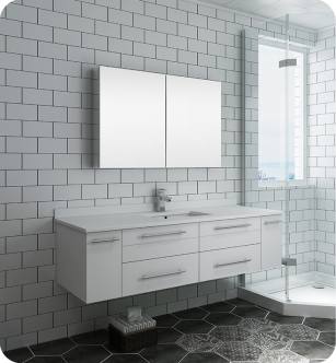 Fresca FVN6160WH-UNS Lucera 60" White Wall Hung Single Undermount Sink Modern Bathroom Vanity with Medicine Cabinet