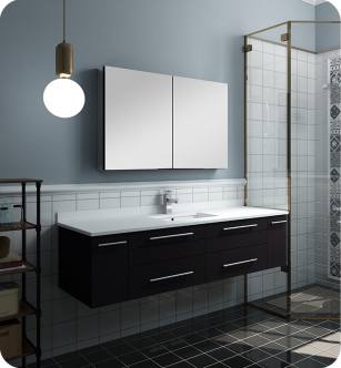 Fresca FVN6160ES-UNS Lucera 60" Espresso Wall Hung Single Undermount Sink Modern Bathroom Vanity with Medicine Cabinet