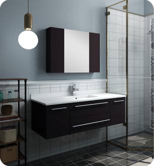 Fresca FVN6148ES-UNS Lucera 48" Espresso Wall Hung Undermount Sink Modern Bathroom Vanity with Medicine Cabinet