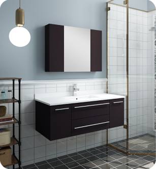 Fresca FVN6142ES-UNS Lucera 42" Espresso Wall Hung Undermount Sink Modern Bathroom Vanity with Medicine Cabinet